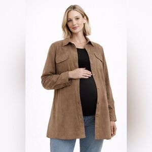 Take Nine Maternity beige sued Shirt‎ Jacket in size large